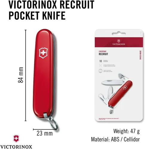 Miniatura 3 de Victorinox Recruit - Cuchillo suizo del ejército, 10 funciones, navaja de bolsillo de fabricación suiza con abrelatas, destornillador y hoja