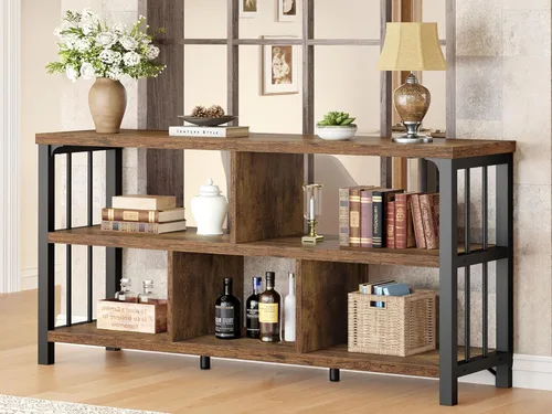 Miniatura 15 de IBF Estantería horizontal con forma de cubo, estantería abierta moderna industrial, organizador de almacenamiento de 5 cubos para el hogar, estante