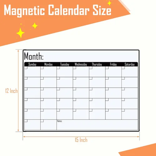 Miniatura 2 de Pizarra magnética con calendario mensual de borrado en seco, planificador de lista de comestibles de 16 x 12 pulgadas, calendario magnético