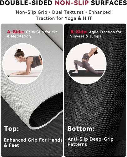 Miniatura 3 de HAPBEAR Large Yoga Mat 72"x30" - 5mm Thick PU Top & Rubber Bottom - Non-Slip Wide Exercise Mat with Dual Layers - High Shock Absorption for