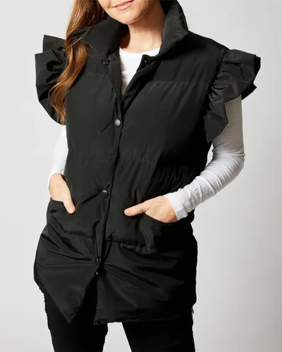 Miniatura 2 de Valphsio Chalecos acolchados para mujer, con mangas con volantes, para invierno, con botones y bolsillos