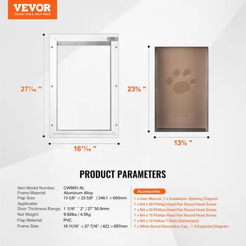 Miniatura 7 de Puerta de mascotas VEVOR para puertas interiores y exteriores, marco de aluminio, panel de cierre de metal y cerradura, puerta para perros fuerte