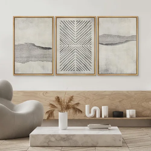 Miniatura 272 de SIGNWIN Lienzo enmarcado para pared, arte con pinceladas de flujo neutro en tonos beige abstractos, ilustraciones, arte moderno, decorativo