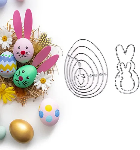 Miniatura 5 de ALIBBON 2 piezas de marco de huevo de conejo de Pascua troquelado para hacer tarjetas, troqueles de corte de Pascua, moldes de plantilla de metal