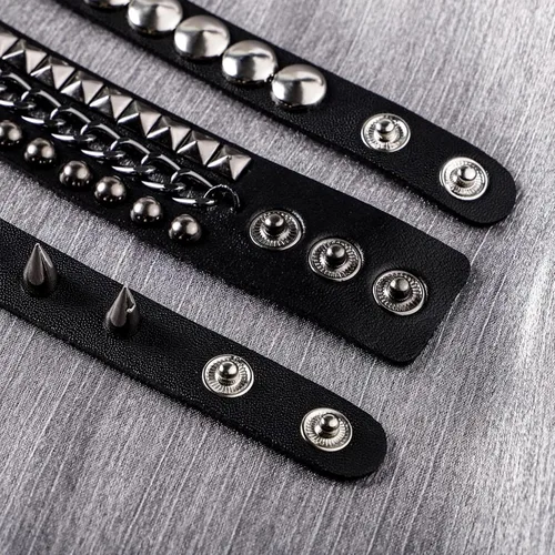 Miniatura 6 de MILAKOO 3 unids hombres tachonado brazalete remaches pulsera cuero remaches pulsera