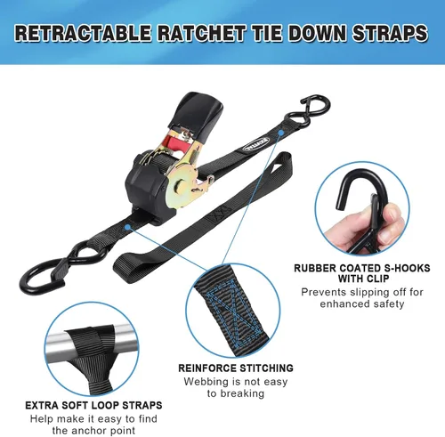 Miniatura 4 de EXVITAL Correas de trinquete retráctiles de servicio pesado de 1200 libras, resistencia a la rotura, correas de amarre retráctiles, correas