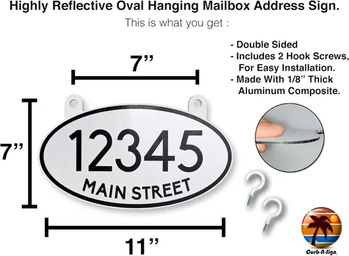 Miniatura 3 de Curb N Sign Placas de Números Colgantes para Buzón - Hechas de Material Compuesto de Aluminio - Súper Reflectantes, Opciones de Doble Cara Números