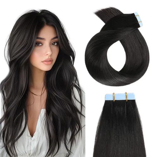 Miniatura 9 de YILITE Extensiones de cabello adhesivas de color rojo, 18 pulgadas, 50 g, 20 unidades, #99J, 100% cabello humano Remy, trama de piel sin costuras
