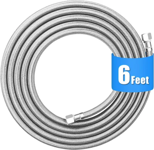 Miniatura 9 de Línea de agua para refrigerador - Manguera de agua para máquina de hielo trenzada de acero inoxidable premium de 2 pies, línea de agua