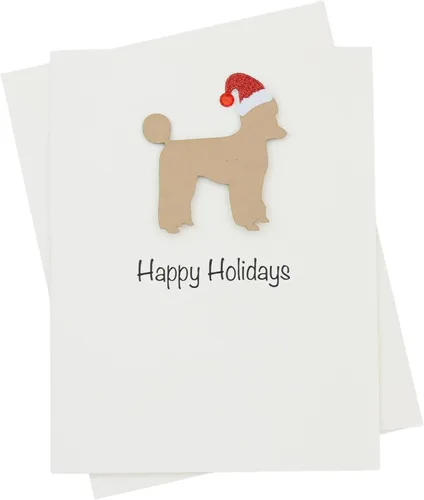 Miniatura 19 de Black Doodle Bernedoodle - Tarjetas de Navidad (10 unidades), hechas a mano, base blanca, perro con sombrero de Papá Noel Negro