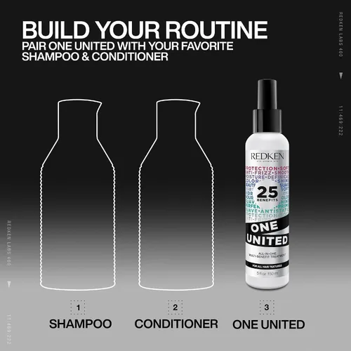 Miniatura 8 de Redken One United - Acondicionador sin enjuague todo en uno, tratamiento multibeneficio para todo tipo de cabello, protector térmico y desenredante