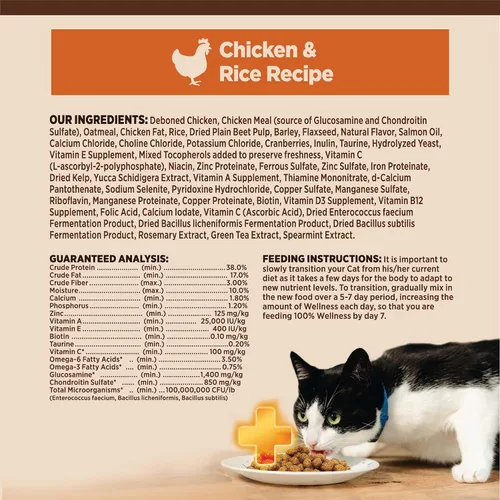 Miniatura 7 de Wellness CORE+ - Alimento seco para gatos adultos para interiores y exteriores, granos integrales, natural, salud digestiva con pollo y arroz