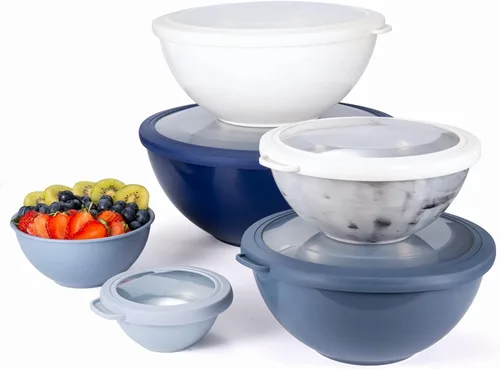 Miniatura 7 de COOK WITH COLOR Tazones para mezclar con tapas de caucho termoplástico (TPR), juego de 12 tazones de plástico anidables incluye 6 tazones de Tapas