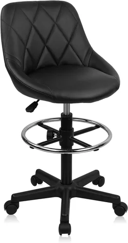 Miniatura 13 de KLASIKA Black Low Back Rolling Stool PU Leather Vanity Stools, Adjustable Height Ergonomic Swivel Rolling Desk Stool Work Office Swivel Chair