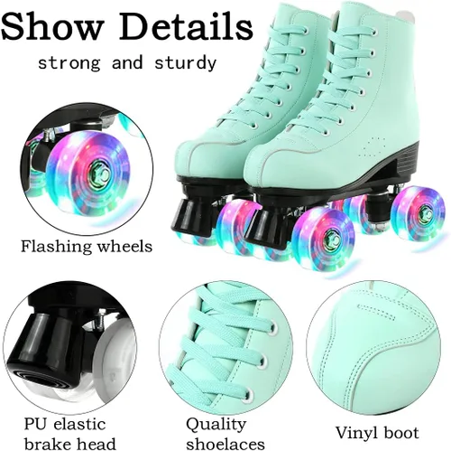Miniatura 3 de Jessie - Patines de piel sintética ajustables de cuatro ruedas de alta calidad para mujeres, hombres, niños y niñas - Interior y exterior