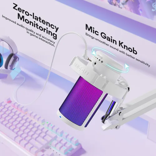 Miniatura 4 de Micrófono USB para juegos MAONO con cancelación de ruido, micrófono para computadora PC con brazo articulado, luz RGB, silencio, ganancia, micrófono