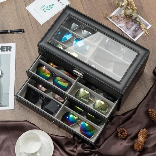 Miniatura 7 de ProCase Lacquered Finish Wooden Men's Jewelry Box Bundle with 18 Slots Sunglasses Organizer