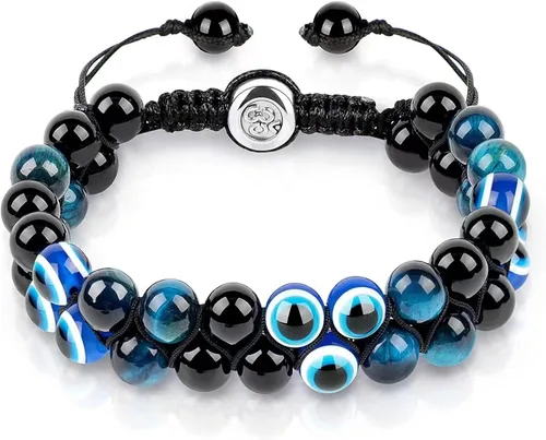 Miniatura 8 de Pulsera de triple protección, ojo de tigre malvado de ojo y obsidiana negra de 0.315 in, pulsera curativa para hombres y mujeres, pulsera curativa