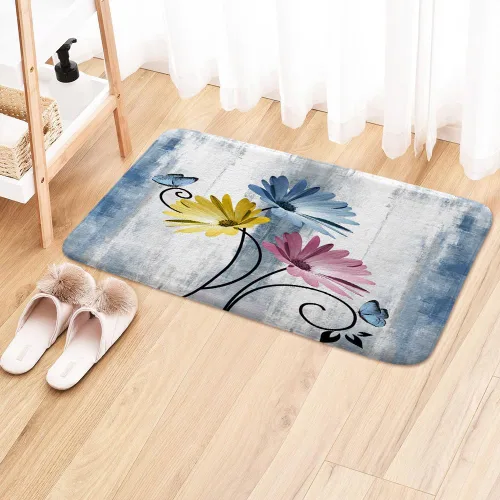 Miniatura 2 de Alfombra de baño rústica de granja, granja Blove floral, flores y mariposas, alfombra de baño de madera para baño, alfombra de baño suave