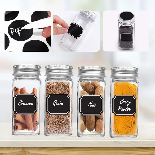 Miniatura 2 de Paquete de 30 frascos de vidrio para especias de 4 oz con etiquetas, botellas de especias cuadradas vacías, recipientes para condimentos con tapas