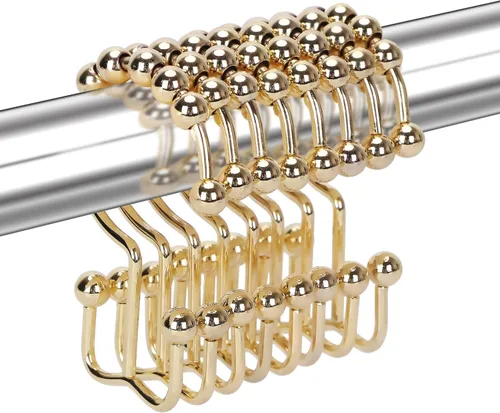 Ganchos de cortina de ducha para baño, 12 piezas de acero inoxidable de metal resistente a la corrosión, ganchos deslizantes de doble cortina Oro