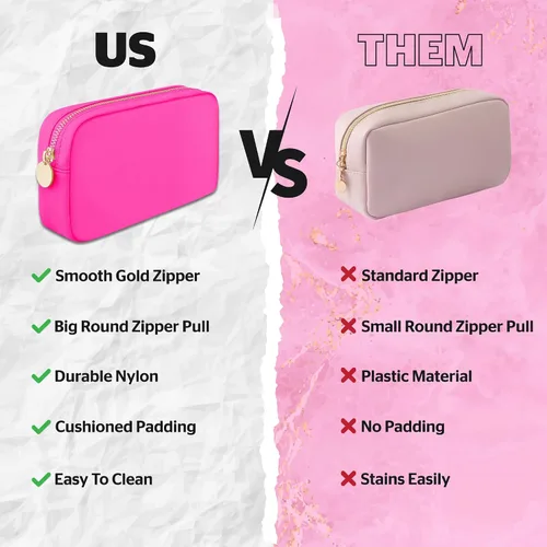 Miniatura 5 de DANCOUR Bolsas de maquillaje de nailon para mujer, bolsa grande de aseo de viaje, bolsa de cosméticos, organizador de maquillaje Rosa fuerte