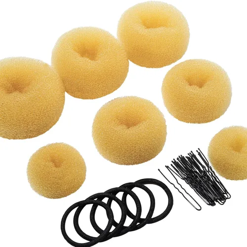 Miniatura 13 de Teenitor Creador de Moños para el Cabello, 7 piezas de Donuts para Moños (1 Extra Grande, 2 Grandes, 2 Medianos, 2 Pequeños), Marrón Claro D-Marrón