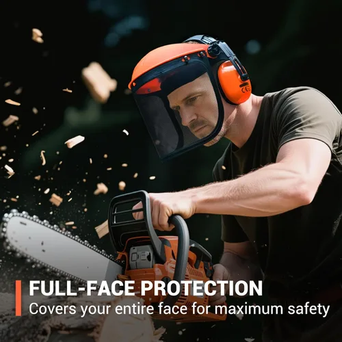 Miniatura 5 de Escudo facial de seguridad con combinación de protección auditiva, viene con malla y visera transparente para moler carpintería