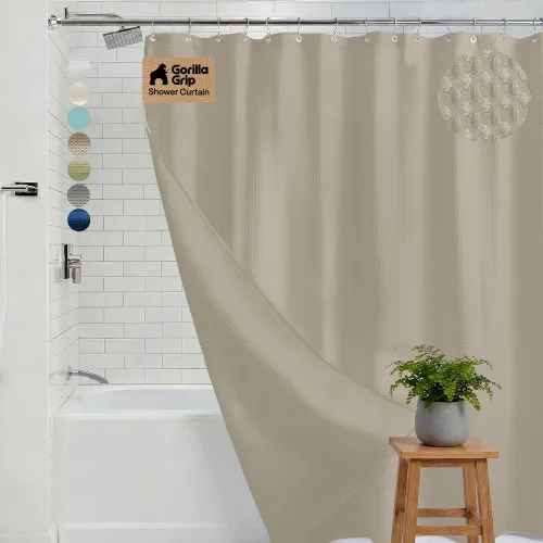 GORILLA GRIP Cortina de ducha tipo waffle, tela gruesa con peso, resistente a las arrugas y al óxido, diseño clásico de calidad hotelera, cortinas