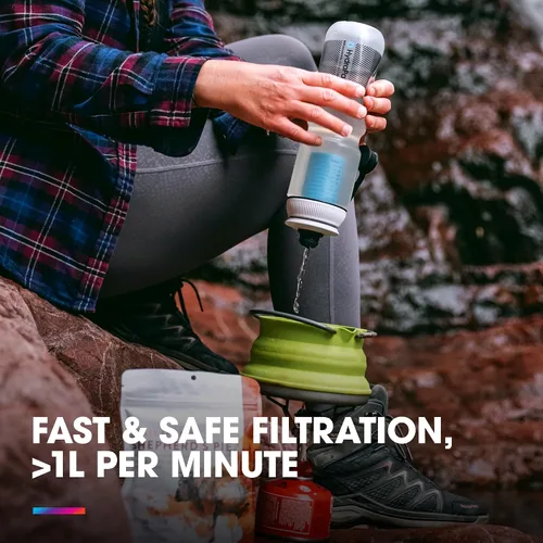 Miniatura 3 de HydraPak Breakaway+ Filter Water Bottle (20oz or 30oz) - Hike & Bike Squeeze Water Bottle, Fits Backpacks & Bike Cages - Clear