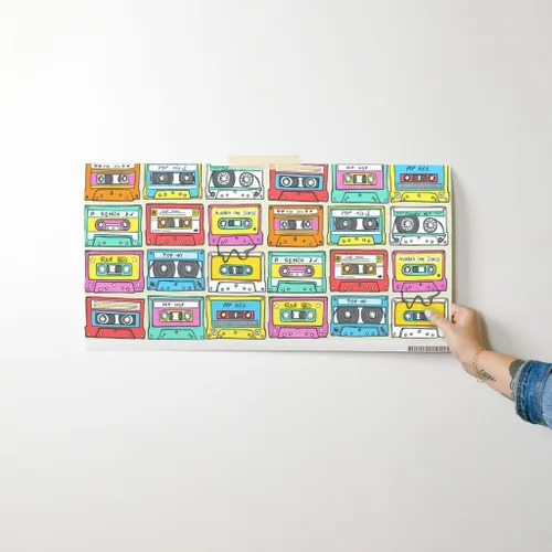 Miniatura 7 de Muestras de papel tapiz extraíbles, cinta de mezcla de música más pequeña, retro vintage de los años 90, papel pintado prepegado personalizado por