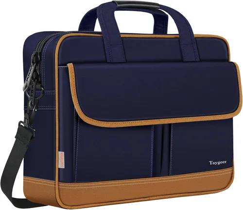 Miniatura 11 de Bolsa para laptop, 15.6 pulgadas, impermeable, maletín para viajes, se expande 15 pulgadas, con tira para el hombro, maletín para Negro