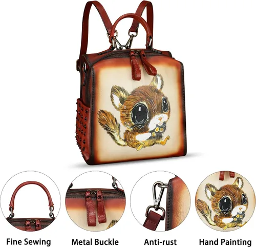 Miniatura 4 de Bolso cruzado de cuero genuino para mujer, bolso cruzado pintado a mano, bolso cruzado con asa superior, mochila convertible hecha a mano