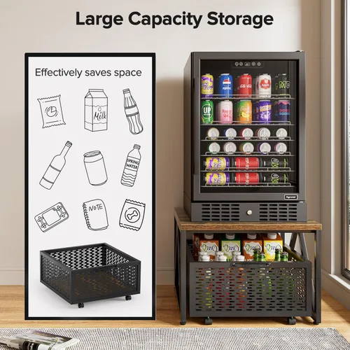 Miniatura 8 de Urban Deco Mini soporte para refrigerador con almacenamiento, carrito de refrigerador resistente con cesta de cajón, mini mesa de refrigerador
