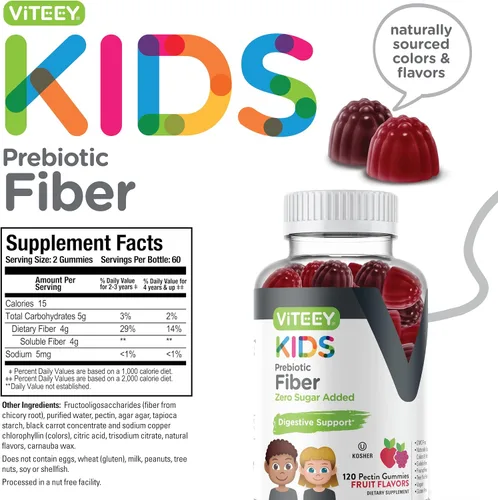 Miniatura 4 de Viteey Fibra prebiótica para niños para aliviar el estreñimiento, apoyo a la regularidad de la salud digestiva, soporte natural de peso, fibra