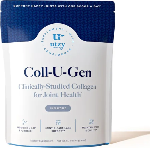 Utzy Naturals UC-II + Fortigel - Polvo de apoyo para las articulaciones, dos formas de colágeno clínicamente estudiadas en una cucharada, sin sabor,