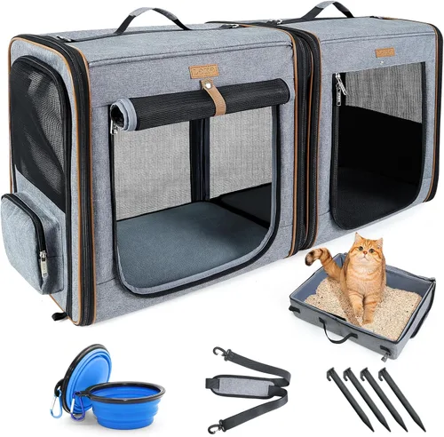 Miniatura 12 de Lekereise Transportador grande para gatos de lado suave, 28 x 13 x 13 pulgadas, transportador de viaje grande para 2 gatos con cierres de cremallera