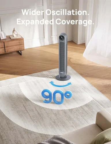 Miniatura 5 de Dreo Ventilador de torre para dormitorio, ventilador de suelo silencioso de velocidad de 25 pies/s, ventiladores oscilantes de 90° para interiores