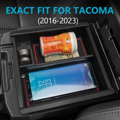 Miniatura 7 de Organizador de consola central con puerto USB para accesorios Toyota Tacoma 2023 2022 2021 2020 2019 2018 2017 2016, mejoras de 3ª generación TRD