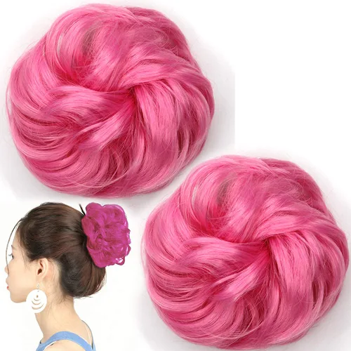 Miniatura 13 de 2 piezas de extensión de cabello desordenado de moño rizado ondulado con banda de goma elástica para coleta de caballo (144T613)
