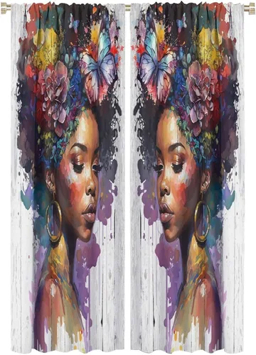 Miniatura 41 de Cortina de mujer africana, con estampado étnico tribal y étnico, reducción de ruido, para dormitorio, sala de estar, cortinas con aislamiento