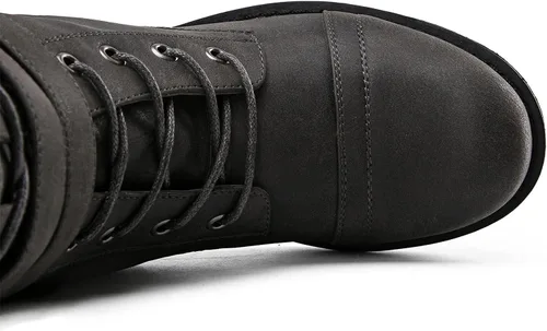 Miniatura 6 de GLOBALWIN Botas altas de media pantorrilla hasta la rodilla para mujer, botas de combate elegantes con cordones para mujer, tacón bajo