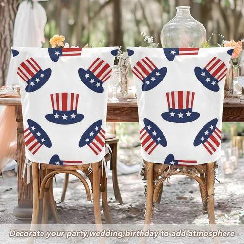 Miniatura 6 de 4th Of July Independence Day Red and Blue Top Hat Decorative Birthday Seat Cover for Classroom Chair for Bedroom Washable Cover for Chairs Dining