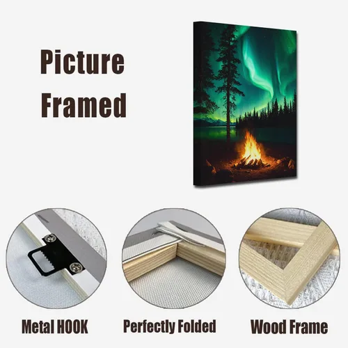 Miniatura 6 de LZIMU Aurora Borealis - Arte de pared, decoración de baño, bosque y montaña, lienzo con marco (Aurora-1, 12.00 x 18.00 pulgadas)
