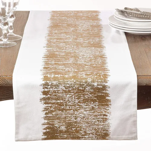 Miniatura 5 de SARO LIFESTYLE Agatha Collection - Camino de mesa con diseño de bandas metálicas plateadas, 16 x 72 pulgadas, rectangular, 16 x 72 pulgadas Plata