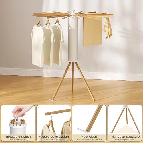 Miniatura 4 de SUNOUTLY Estante de Secado de Ropa con Trípode, Estante para Ropa Portátil y Plegable que Ahorra Espacio para Secar Ropa - Estante Secador de Ropa