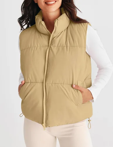 Miniatura 2 de MEROKEETY Chaleco acolchado para mujer, cuello alto, con cremallera, sin mangas, con bolsillos