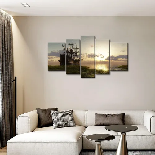 Miniatura 2 de Barco pirata náutico arte de pared barco vikingo 5 paneles pintura la imagen impresiones sobre lienzo arte moderno para sala de estar decoración