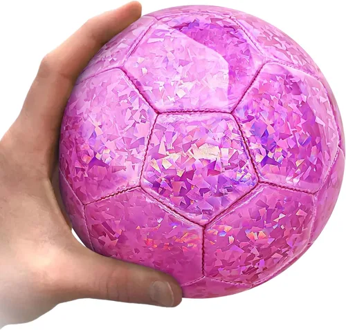 Miniatura 4 de Balón de fútbol de tamaño 2 rosa brillante, pelotas de fútbol para niños pequeños y niños pequeños al aire libre, pelota pequeña brillante