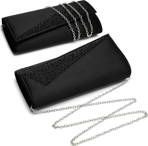 Miniatura 7 de Dasein Bolso de noche de satén con diamantes de imitación para mujer, bolso brillante con purpurina brillante para fiesta, boda, cóctel, baile